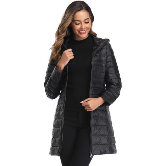 Women's Plus Size Packable Down Jacket: Ultralight Hooded Puffer Coat - Picture 6 of 8